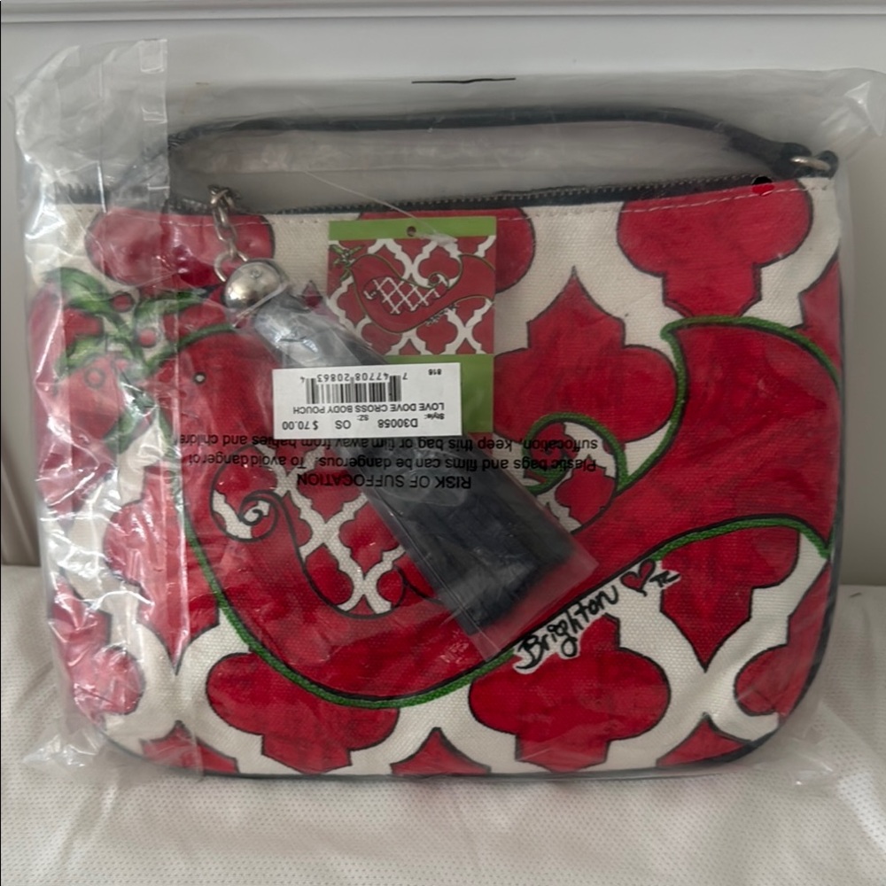 Brighton Love Dove Pouch Red and White Geometric Pattern